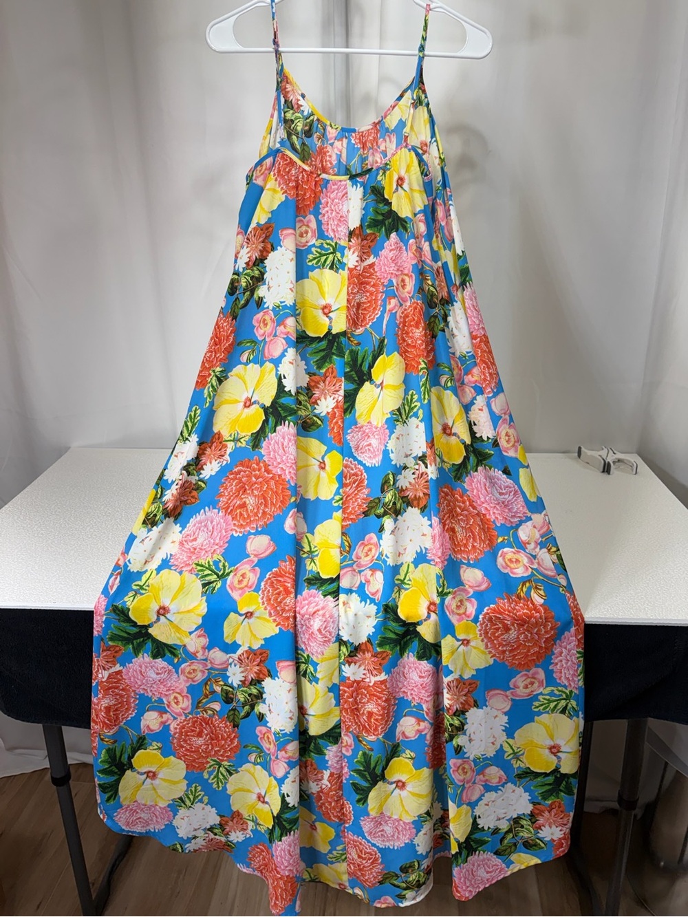 Blue Floral Spaghetti-Strap Maxi Dress 3971